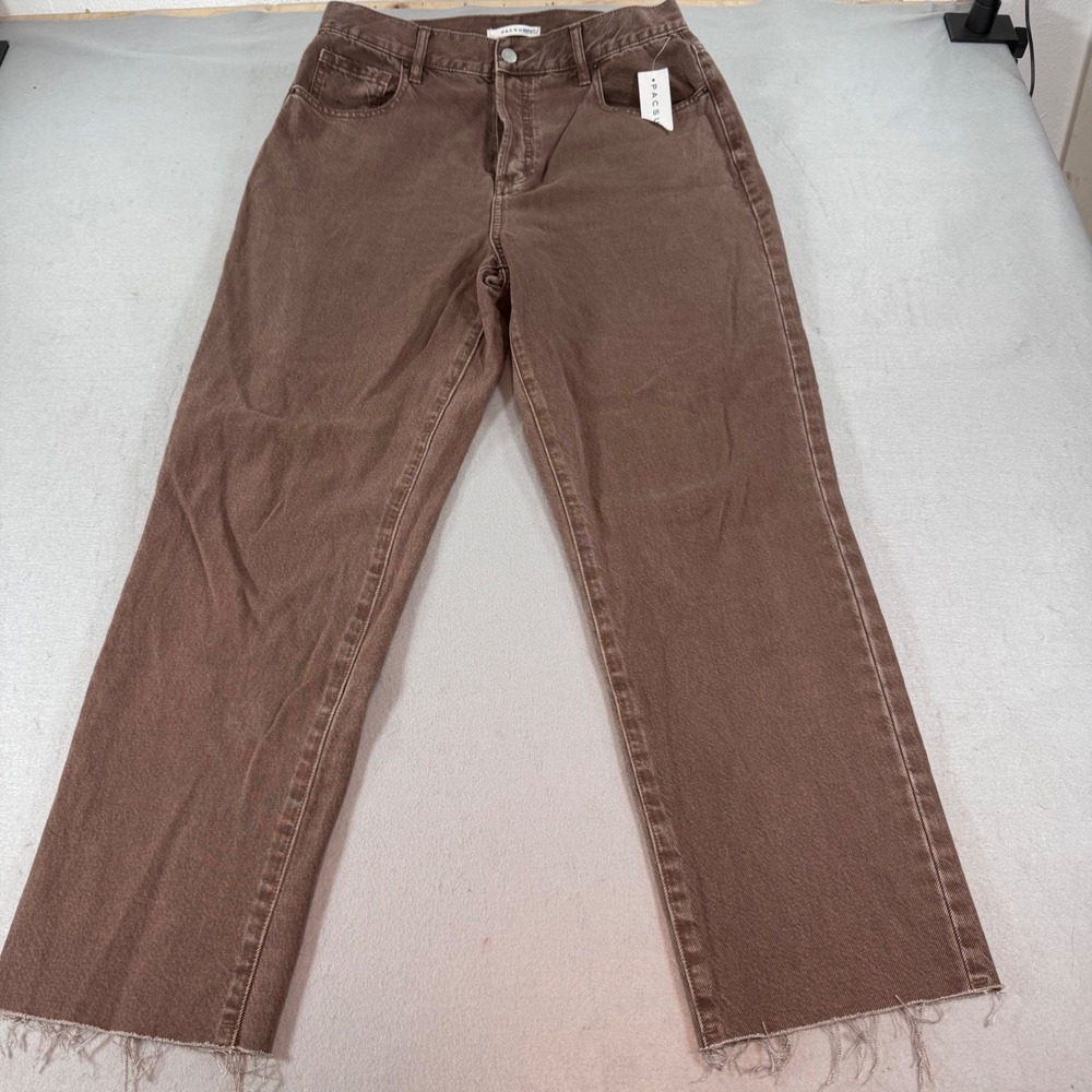 PacSun Womens High Rise Straight Leg Jeans Brown Raw Hem Size 30 Milk Chocolate